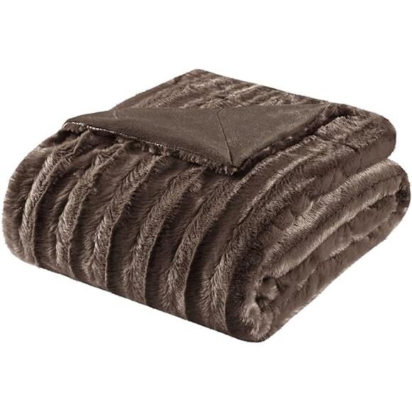 Faux Fur Throw Blanket Brown Luxury Soft Cozy Long Plush Bed Sofa Winter Gift - Picture 7 of 7